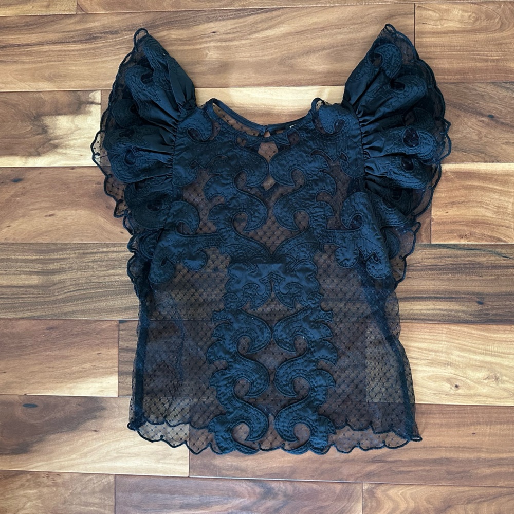 Express Black Lace Ruffled Blouse size Medium - Picture 5 of 5